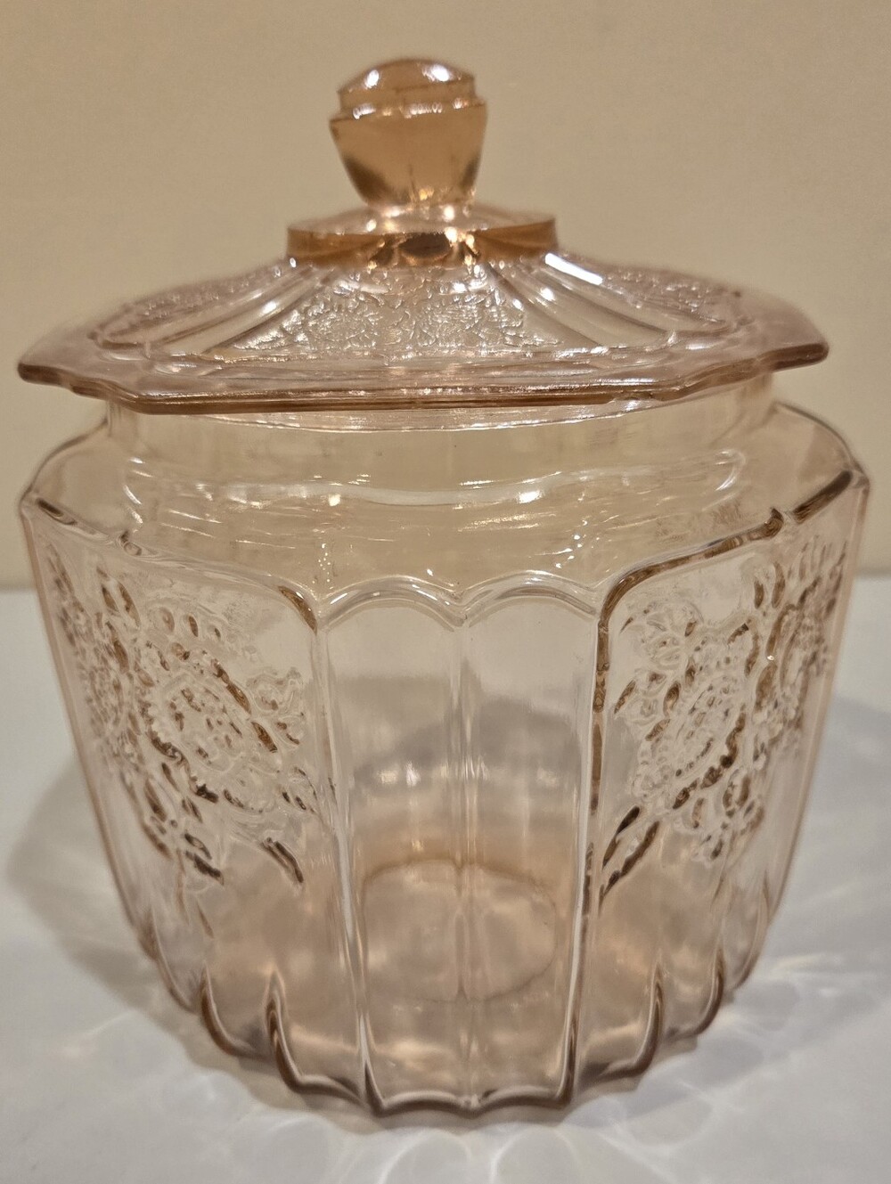 Vintage Hocking Glass Mayfair Pink Depression Glass Covered Bisquit Jar